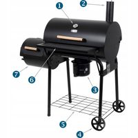 GRILL WĘGLOWY Z WĘDZARNIĄ OGRODOWY XXL STALOWY RUSZT 64X37CM LUND