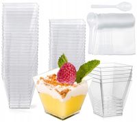 POJEMNIKI PUCHARKI KUBKI KWADRATOWE DO DESERÓW PRZEKĄSEK 60ML+ ŁYŻECZKI 50