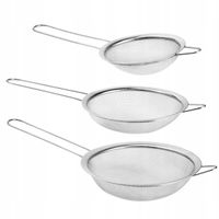 ZESTAW 3 SITKA KUCHENNE STALOWE NIERDZEWNE PRZESIEWACZE CEDZAKI 14/16/18 CM