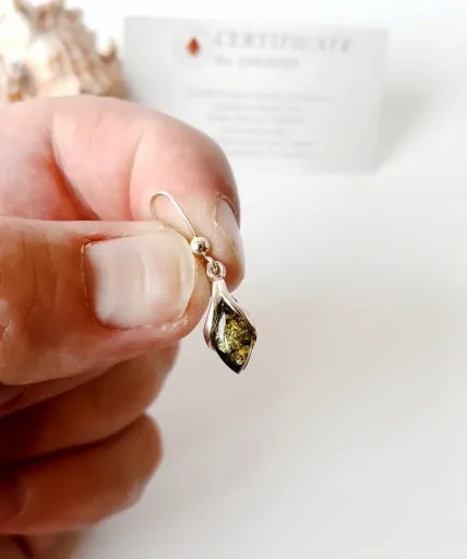 KOMPLET srebrny zielony BURSZTYN kolczyki+wis CERT zdjęcie 5