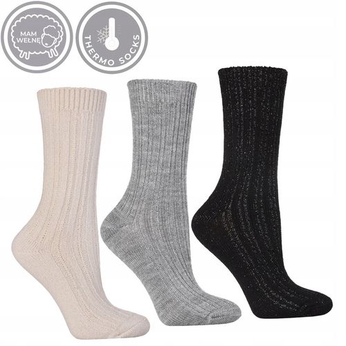 Skarpety Damskie Srebrna Nić Eleganckie Wysokie Prążkowane 3PAK MORAJ 38-41 na Arena.pl