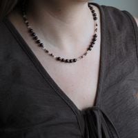 Naszyjnik z Granatem, Kryształem Górskim i Hematytem – srebro złocone 925