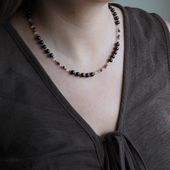 Naszyjnik z Granatem, Kryształem Górskim i Hematytem – srebro złocone 925