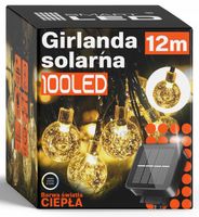 Girlanda Solarna Ogrodowa Lampki Solarne 100x Żarówka LED na Balkon 12m