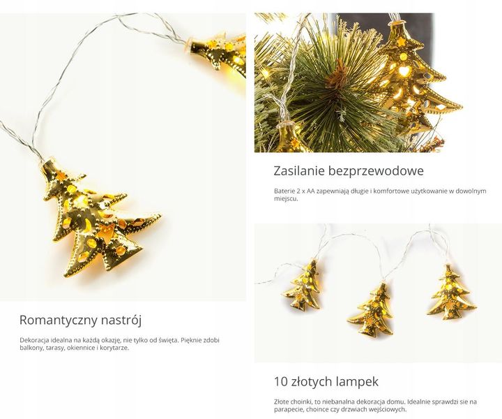Choinki Złote Lampki LED na Baterie Łańcuch CH42 T zdjęcie 4