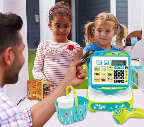 KASA FISKALNA SKLEPOWA Z DOTYKOWYM PANELEM KOSZYK DO ZABAWY DLA DZIECI na Arena.pl