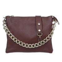 VERA PELLE torebka skórzana listonoszka z łańcuchem V536 brązowa
