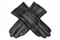 RĘKAWICZKI SKÓRZANE DAMSKIE OCIEPLANE SKÓRA CIELĘCA CZARNE NA JESIEŃ