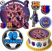 ZESTAW OPŁATEK NA TORT 30CM + 17 POSTACI - FC BARCELONA + IMIĘ 24CM 26CM