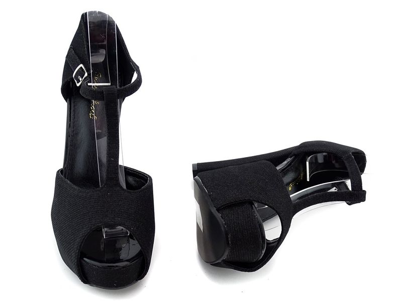 Czarne sandały na słupku platformie pasek 36 zdjęcie 5