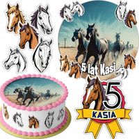 ZESTAW OPŁATEK NA TORT 20CM + 16 POSTACI - KOŃ HOBBY HORSE + IMIĘ 15CM 18CM