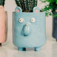 Miętowa doniczka ceramiczna niedźwiedź - Rękodzieło na prezent - Lamabo