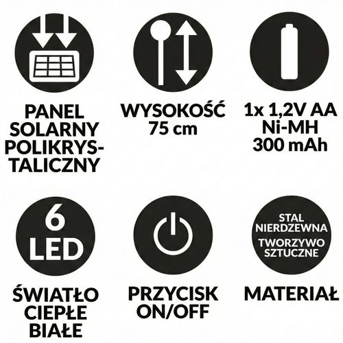 LAMPA SOLARNA TRAWA 6 LED 75CM na Arena.pl