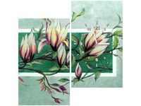 60X60CM ZEGAR SŁODYCZ MAGNOLII ZIELENI OBRAZ DREWNO ŚCIAN KWADRAT