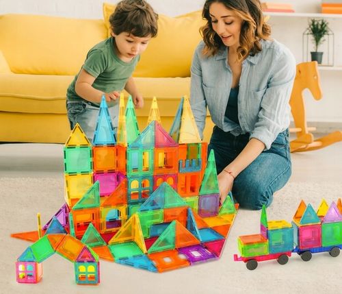 KLOCKI MAGNETYCZNE KONSTRUKCYJNE EDUKACYJNE ZESTAW 100 EL DUŻE PANELE 3D na Arena.pl