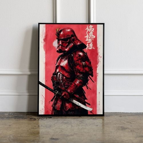 Plakat cyfrowy do wydruku czerwony samuraj na Arena.pl
