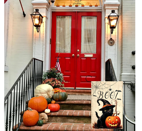 Płótno z Obrazkiem Dekoracja na Halloween Jutowe z Czarnym Kotem na Arena.pl