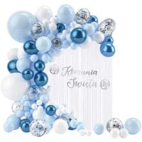 Zestaw dekoracji Komunia Święta girlanda ścianka balonowa, biało-niebieski