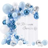 Zestaw dekoracji Komunia Święta girlanda ścianka balonowa, biało-niebieski