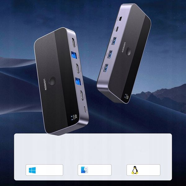 UGREEN PRZEŁĄCZNIK SWITCH KVM 2w1 HDMI USB-A USB-B USB-C MICRO 4K 2X KABEL zdjęcie 5