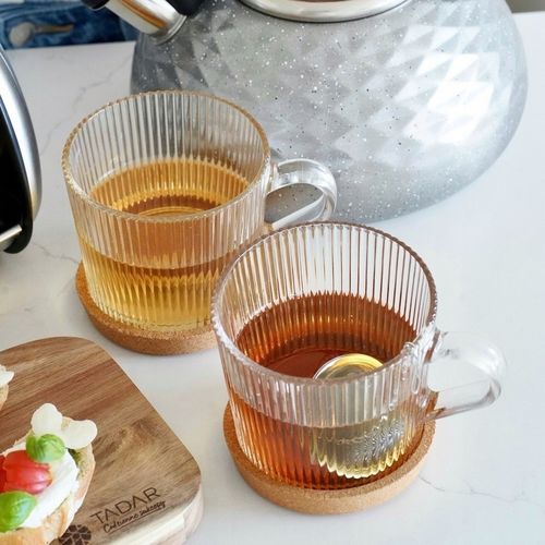 Zestaw SZKLANKI DO KAWY napojów SZKLANY KUBEK do herbaty Z UCHEM 6x400ml na Arena.pl