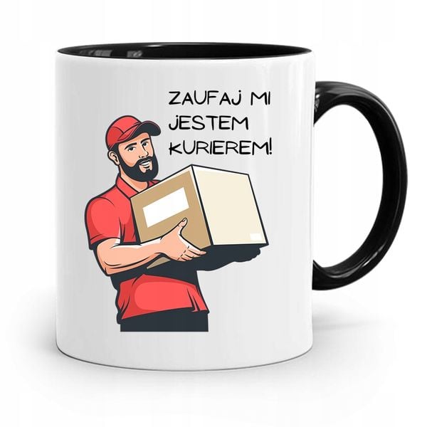 Kubek Czarny Dla Kuriera Zaufaj Mi Jestem Prezent Z Nadrukiem Ze Zdjęciem zdjęcie 1