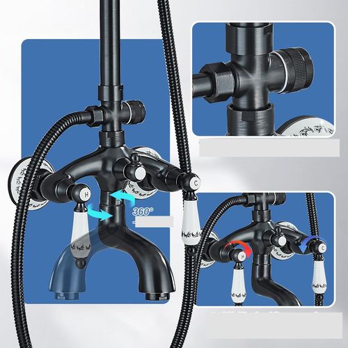 System prysznicowy Sugu czarny z ruchomym ramieniem i wężem 150 cm na Arena.pl