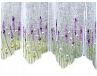 ZAZDROSTKA kuchenna firana KWIATY WRZOSY HAFTOWANA wys. 35 cm na wymiar