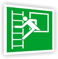 Tabliczka ewakuacyjna z nadrukiem 10x10 cm Okno ewakuacyjne z drabiną