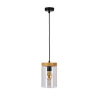 Wels lampa wisząca czarny+drewniany 1x40W E27 klosz dymiony