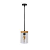 Wels lampa wisząca czarny+drewniany 1x40W E27 klosz dymiony