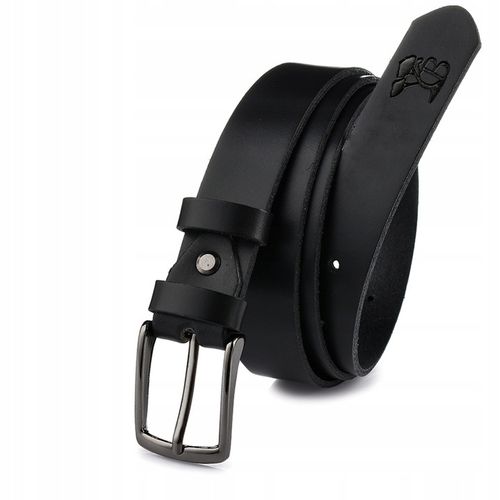 Skórzany pasek męski czarny do spodni garnituru wąski klasyczny na Arena.pl