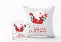 Walentynkowy Zestaw PODUSZKA i KUBEK prezent z TWOM NAPISEM + IMIĘ