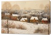 Obraz 100x70cm Wioska Otulona Śniegiem