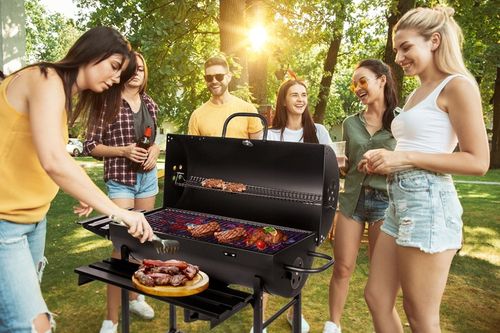 GRILL WĘGLOWY OGRODOWY NA KOŁACH, PÓŁKI, GRIL NA BRYKIET BBQ, GRILL&CHILL na Arena.pl