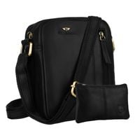 stylowa skórzana listonoszka męska w czarnym kolorze zawieszona