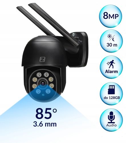 ZEWNĘTRZNA KAMERA OBROTOWA IP 8MPx UHD 2160p 4K WiFi CZARNA 4xZOOM na Arena.pl