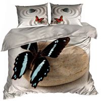 Pościel 3D bawełna satyna 160x200cm MOTYL NA KAMIENIU