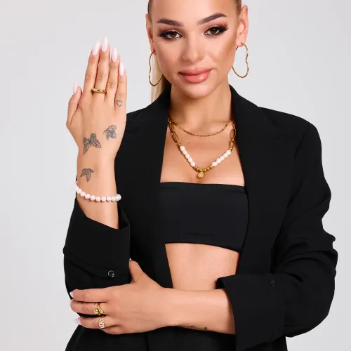 bransoletka srebrna z perłami 8mm - bsn3453 na Arena.pl