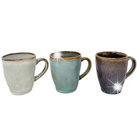 KUBEK CERAMICZNY 230ml MAŁY BEŻOWY BRĄZOWY NIEBIESKI 3 szt. DO KAWY HERBATY