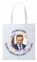Prezydent Andrzej Duda Torba Eco Biała Shopper Z Nadrukiem Ze Zdjęciem