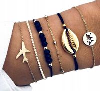 Bransoletka Zestaw Czarna Sznurek Łańcuszek Złota