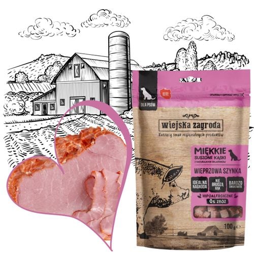 przysmaki dla psa wiejska zagroda suszone kąski wieprzowa szynka 100g na Arena.pl