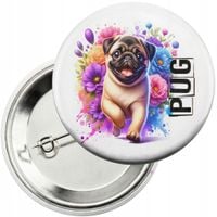 Przypinka z agrafką 59mm - PIES PSY PIESEK RASA MOPS PUG
