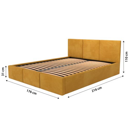 ŁÓŻKO TAPICEROWANE DO SYPIALNI 160x200 ŁÓŻKO PODWÓJNE Z POJEMNIKIEM ŻÓŁTE na Arena.pl