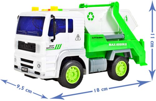 Auto śmieciarka interaktywna z białym kontenerem skala 1:20 na Arena.pl