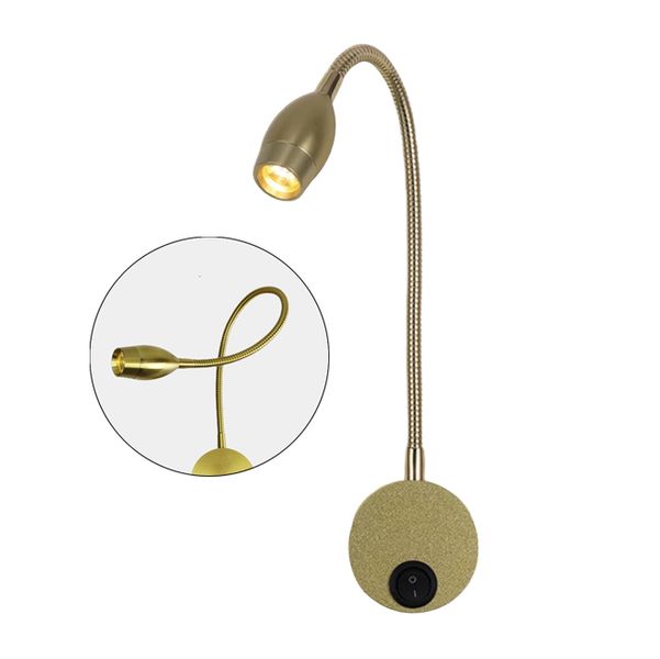 Złota lampka FLEXI nocna do czytania do sypialni Kiniet LED 3W Wobako zdjęcie 1