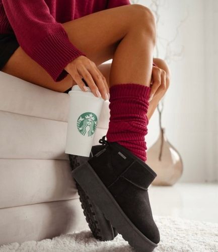 GETRY BAWEŁNIANE damskie ocieplacze na nogi łydki w PRĄŻEK brązowe na Arena.pl