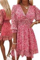 Sukienka damska letnia rozkloszowana z falbankami w kwiaty na komunie