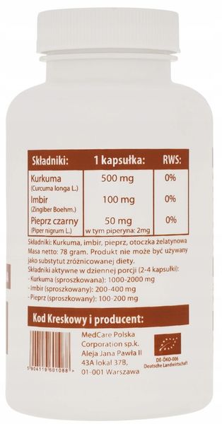 Odporność - BIO KURKUMA + IMBIR + PIPERYNA 240 kaps po 650mg kurkumina zdjęcie 2